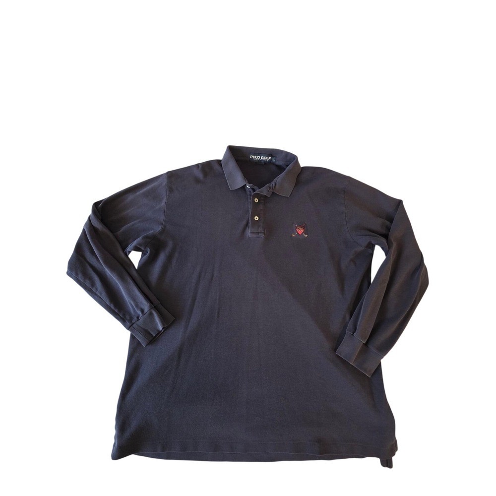 Polo Golf Ralph Lauren Long Sleeve Polo Shirt Cotton XL‎ Navy Blue Vintage 90s